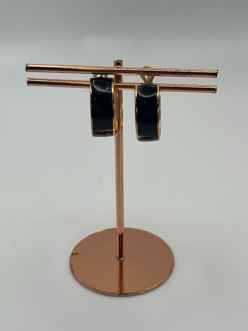 Monet Classic Black Enamel Hoop Earrings with Gold Trim